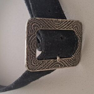 Accessories by "M", Women's Black Sparkly Suede Belt with Silver Buckle